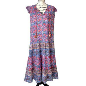 Bell by Alicia Bell Amira Dress Floral Coral Tassels & Ruffle Sleeves Size S